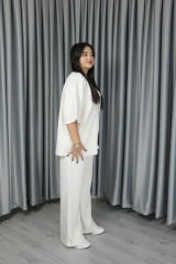 Kadın Tok Dokulu Modal Kumaş Vatkalı Oversize Alt Üst Takım M(40-42) - ekru