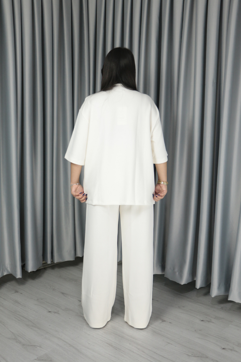 Kadın Tok Dokulu Modal Kumaş Vatkalı Oversize Alt Üst Takım M(40-42) - ekru