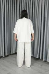 Kadın Tok Dokulu Modal Kumaş Vatkalı Oversize Alt Üst Takım M(40-42) - ekru