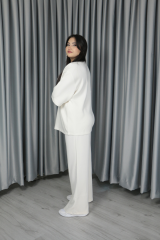 Kadın Tok Dokulu Modal Kumaş Vatkalı Oversize Alt Üst Takım M(40-42) - ekru