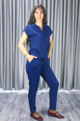 Kadın Modal Kumaş Premium Kalite Polo Yaka Kısa Kollu Jogger Beli Lastikli Bağlamalı Lacivert Yazlık/Baharlık  Alt Üst Takım