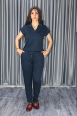 Kadın Modal Kumaş Premium Kalite Polo Yaka Kısa Kollu Jogger Beli Lastikli Bağlamalı Antrasit Yazlık/Baharlık  Alt Üst Takım