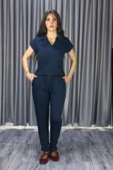 Kadın Modal Kumaş Premium Kalite Polo Yaka Kısa Kollu Jogger Beli Lastikli Bağlamalı Antrasit Yazlık/Baharlık  Alt Üst Takım