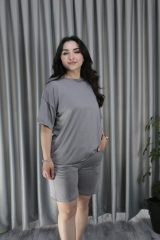Kadın Modal Kumaş Premium Kalite Gri Şortlu Takım