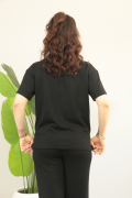 Yazlık Kısa Kol Terzi Dikiş Detaylı İkili Takım XL - siyah