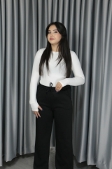 Kadın Full Likra Parmak Geçirmeli Slip Beyaz Body Bluz