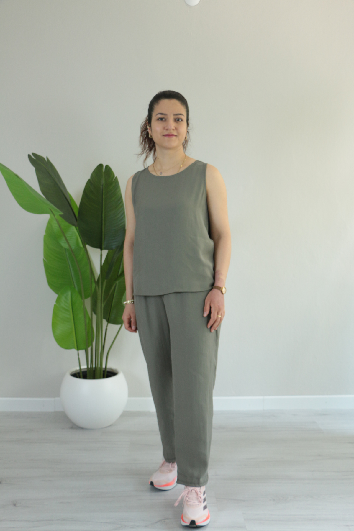 Tensel Kumaş Sıfır Kol Yazlık Havuç Paça Rahat İkili Takım M - yeşil