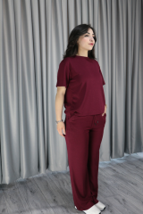 Kadın Bisiklet Yaka Modal Kumaş Bordo İkili Takım