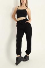 Kadın OYS Model Jogger Paçası Lastikli Eşofman Modal Kumaş Siyah Eşofman