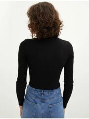Kadın Yarım Fermuarlı Likralı Kaşkorse Siyah Crop