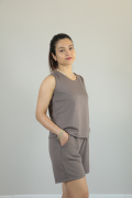 Sıfır Kol Yazlık Modal Kumaş Şortlu İkili Takım vizon - S