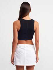 Kadın Halter Yaka Kaşkorse Siyah Crop Atlet