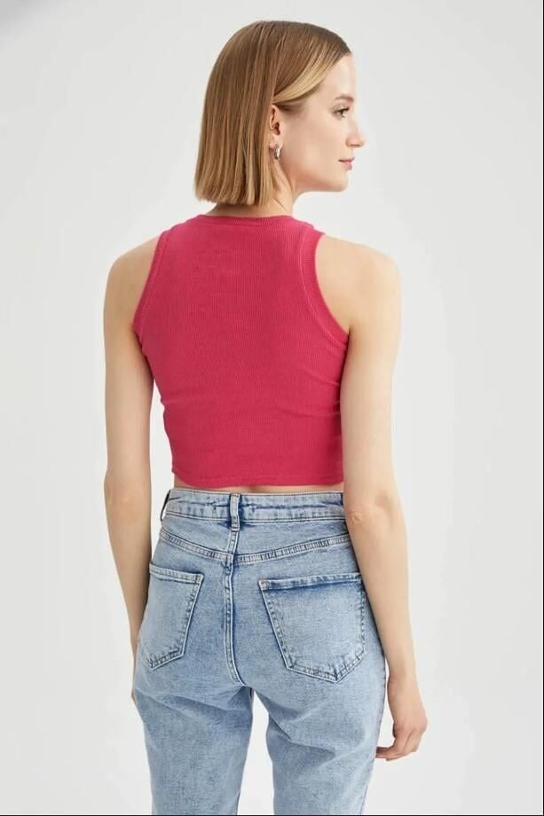 Kadın Halter Yaka Kaşkorse Pembe Crop Atlet