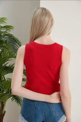 Kadın Halter Yaka Kaşkorse Kırmızı Crop Atlet