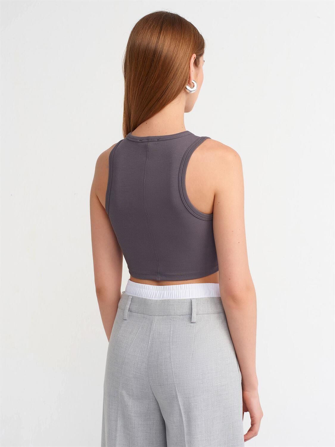 Kadın Halter Yaka Kaşkorse Füme Crop Atlet
