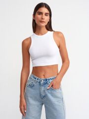 Kadın Halter Yaka Kaşkorse Ekru Crop Atlet