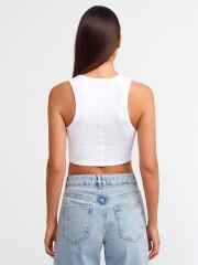 Kadın Halter Yaka Kaşkorse Ekru Crop Atlet