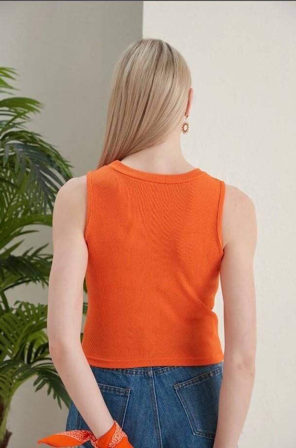 Kadın Halter Yaka Kaşkorse Turuncu Crop Atlet