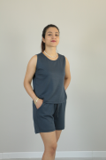 Sıfır Kol Yazlık Modal Kumaş Şortlu İkili Takım füme - L