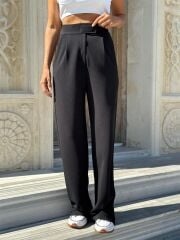 Toparlayıcı Süper Kalite Cırt Kapamalı İthal Krep Kumaş Palazzo Pantolon S - siyah