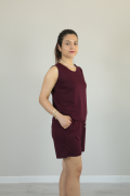 Sıfır Kol Yazlık Modal Kumaş Şortlu İkili Takım bordo - XL