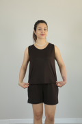 Sıfır Kol Yazlık Modal Kumaş Şortlu İkili Takım acı kahve - 2XL