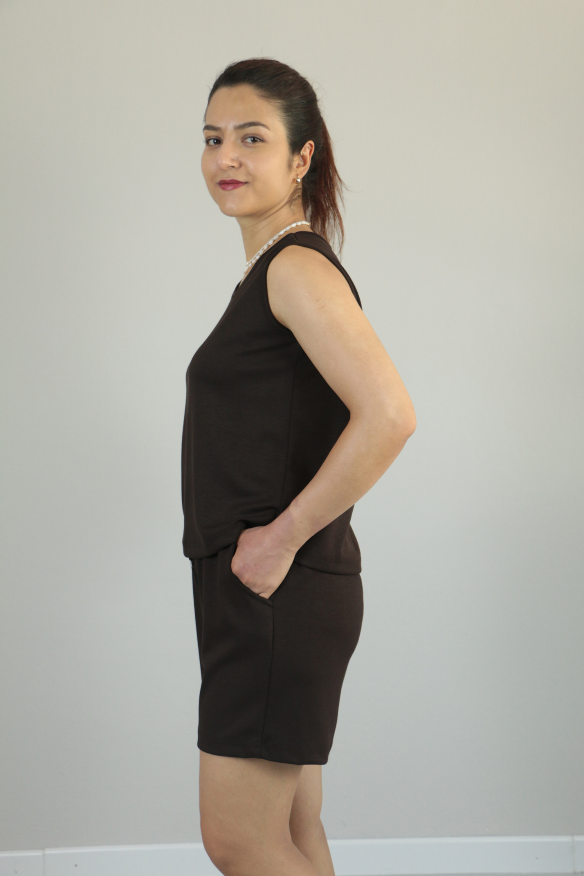 Sıfır Kol Yazlık Modal Kumaş Şortlu İkili Takım acı kahve - 2XL