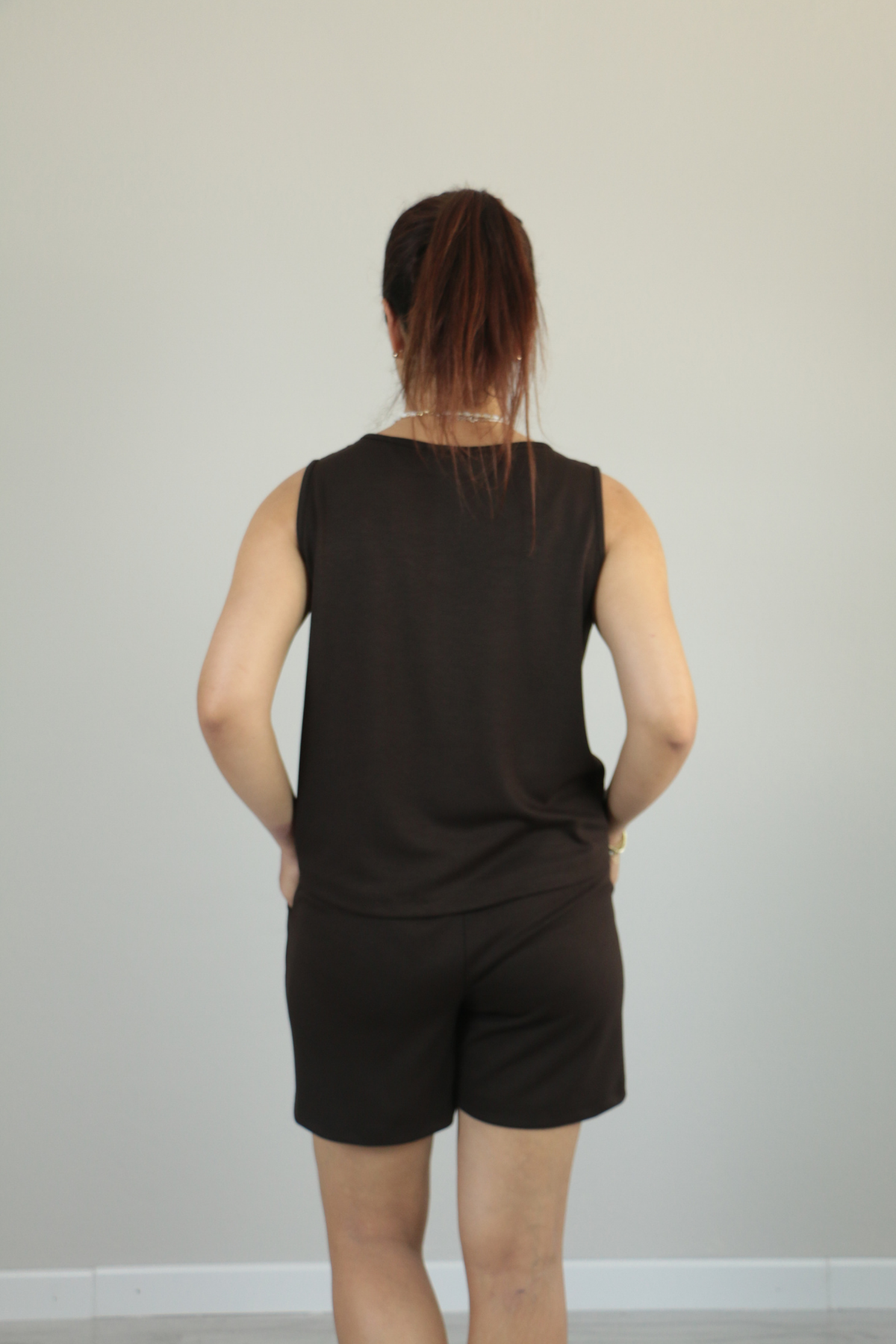 Sıfır Kol Yazlık Modal Kumaş Şortlu İkili Takım acı kahve - 2XL