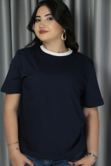 Premium Seri Lacivert  Yakası Renkli  Biyeli Tshirt