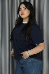 Premium Seri Lacivert  Yakası Renkli  Biyeli Tshirt