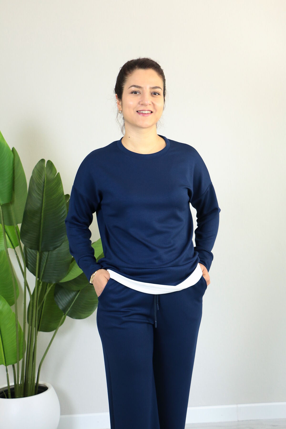 Modal Kumaş Uzun Kollu Etek Detaylı Alt Üst Takım XL - lacivert