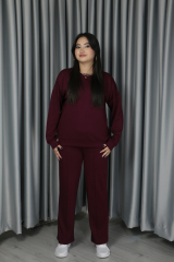 Kadın Yumuşak Dokulu Modal Kumaş Pantolonu Çımalı Basic Bordo Alt Üst Takım
