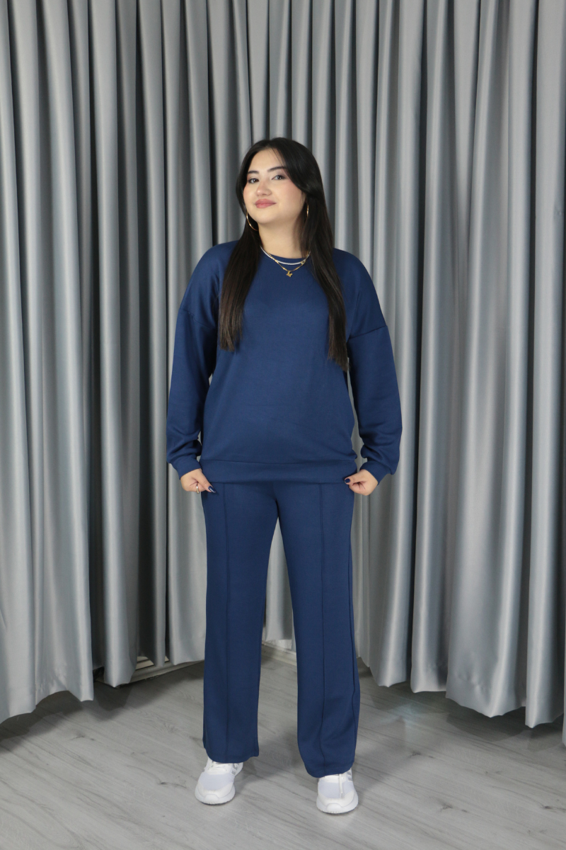 Kadın Yumuşak Dokulu Modal Kumaş Pantolonu Çımalı Basic Lacivert Alt Üst Takım