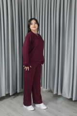 Kadın Yumuşak Dokulu Modal Kumaş Basic Koyu Bordo Alt Üst Takım
