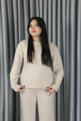 Kadın Yumuşak Dokulu Modal Kumaş Basic Koyu Krem Alt Üst Takım