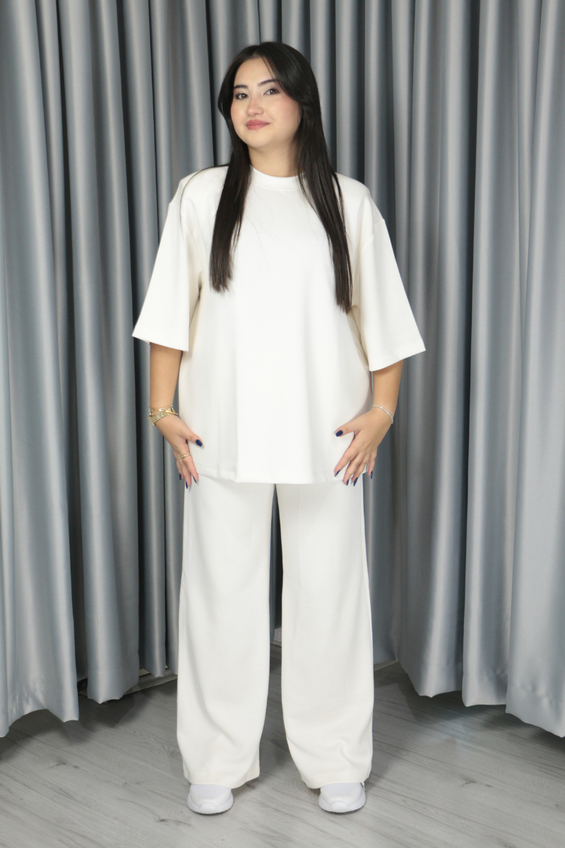 Kadın Tok Dokulu Modal Kumaş Vatkalı Oversize Alt Üst Takım M(40-42)