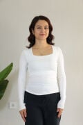 Anti Alerjik Pamuklu Full Likralı Uzun Kollu Kare Yaka Body S - beyaz