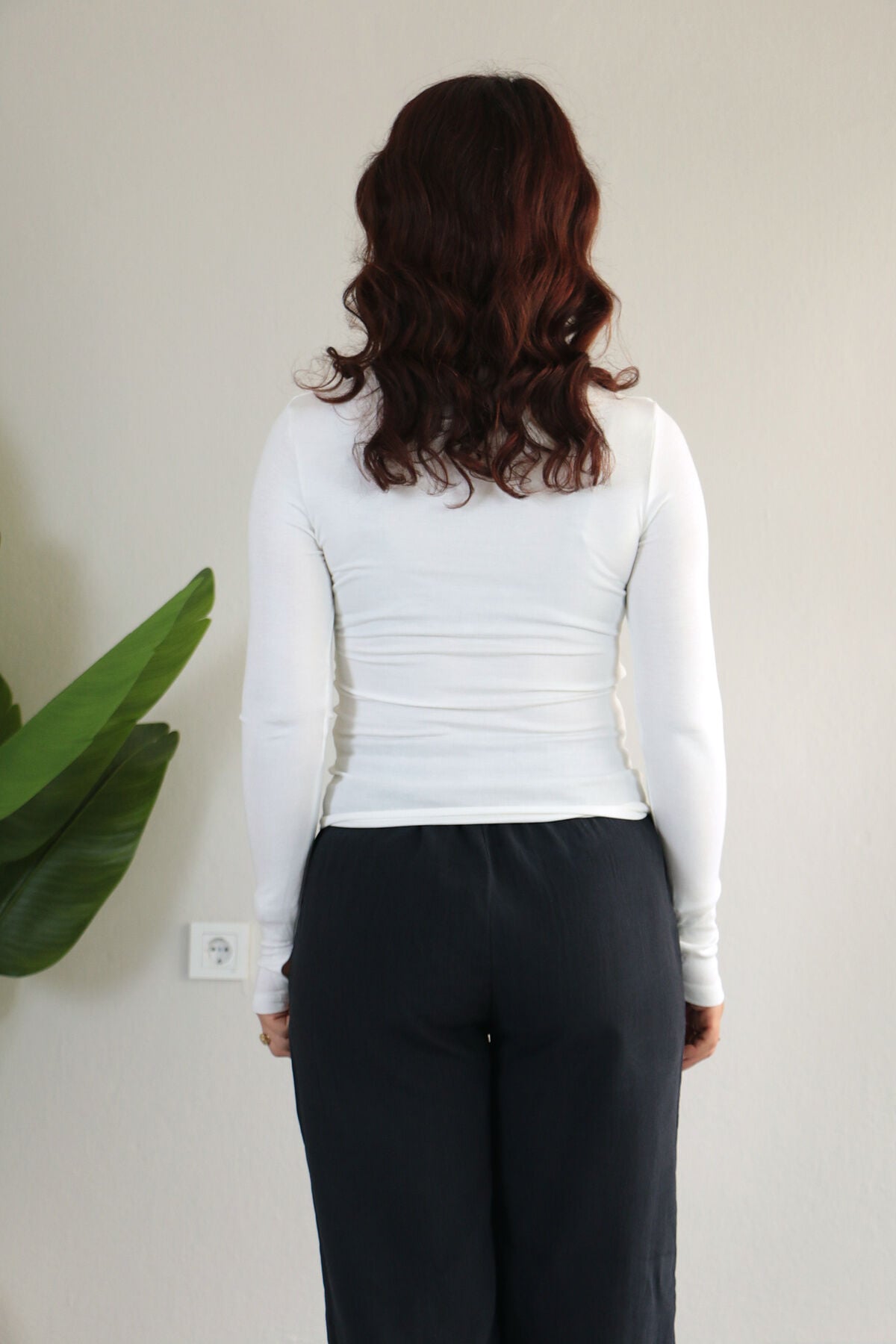 Anti Alerjik Pamuklu Full Likralı Uzun Kollu Kare Yaka Body S - beyaz