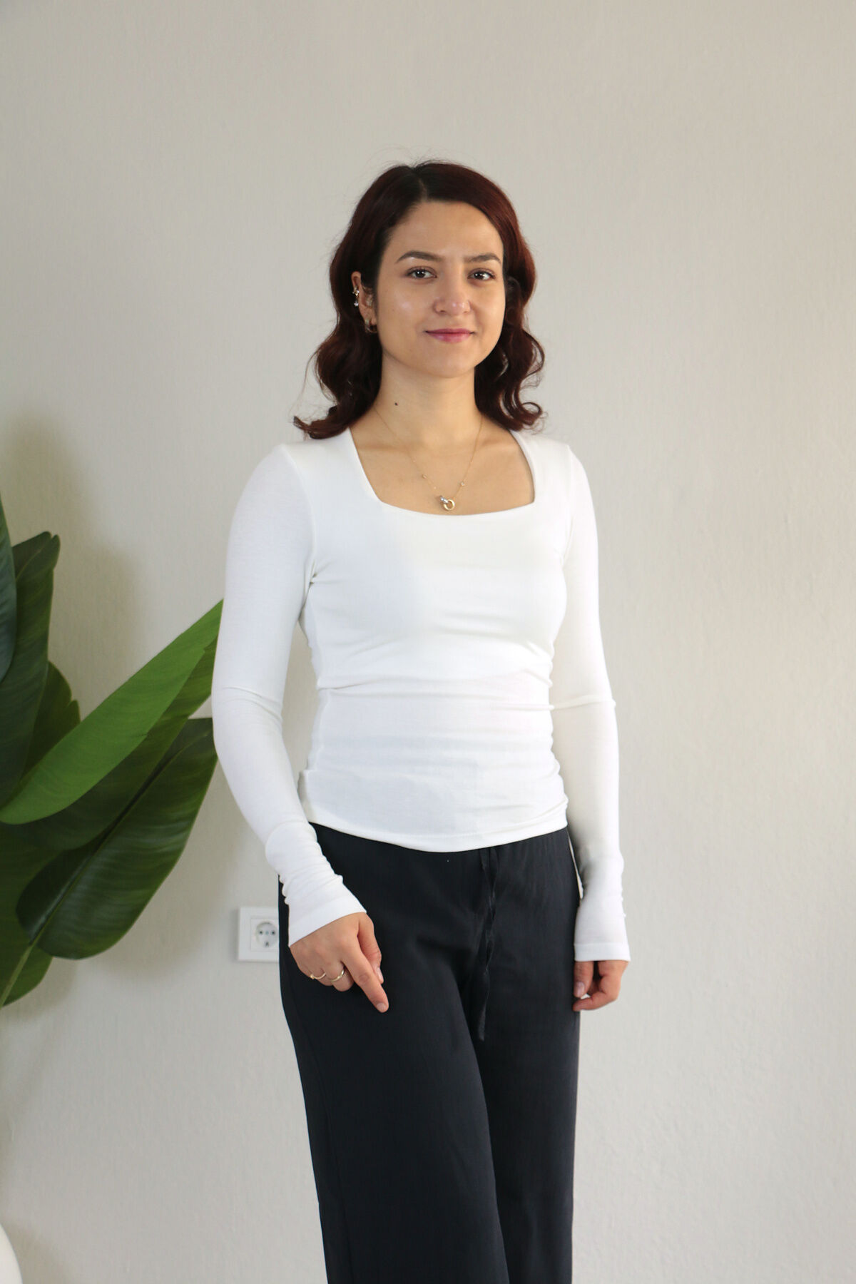 Anti Alerjik Pamuklu Full Likralı Uzun Kollu Kare Yaka Body XL - beyaz