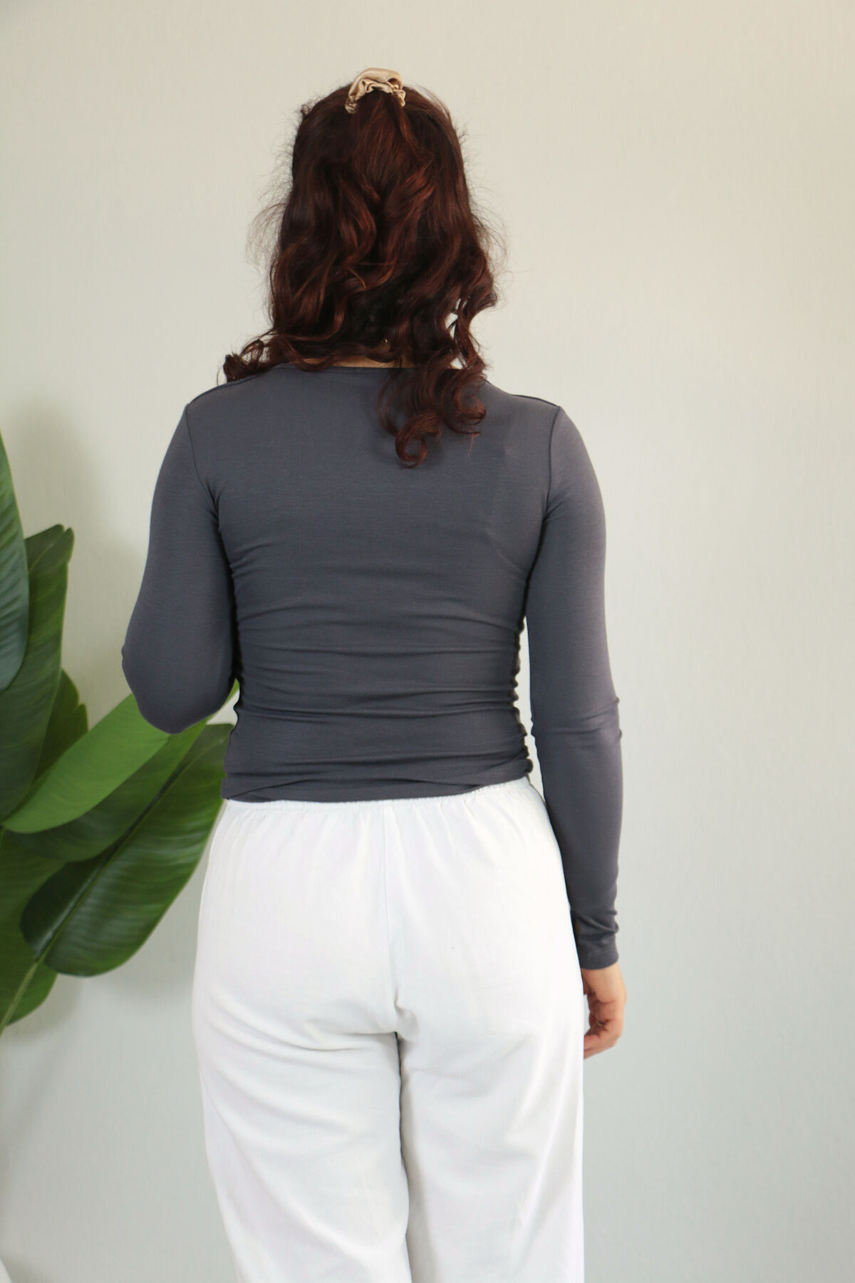 Anti Alerjik Pamuklu Full Likralı Uzun Kollu Kare Yaka Body XL - füme