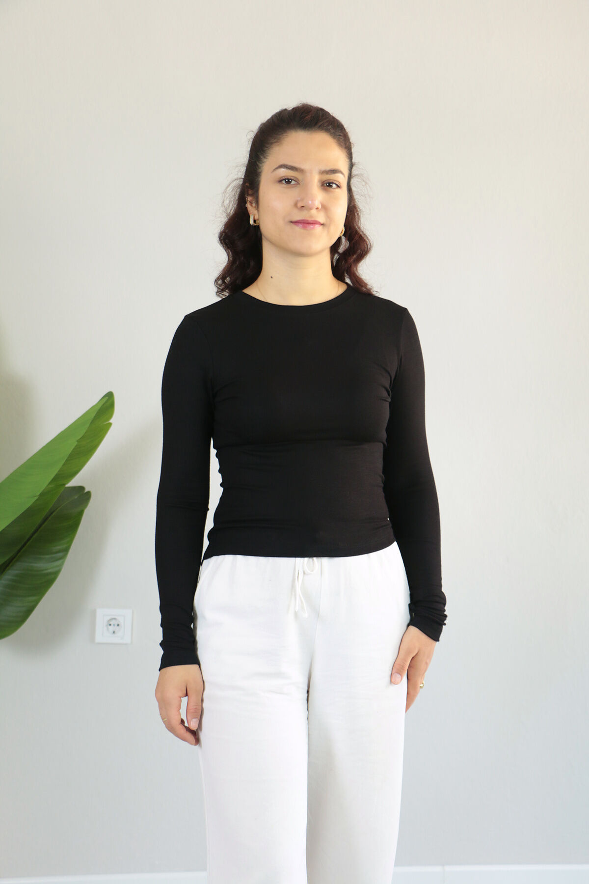 Anti Alerjik Pamuklu Full Likralı Uzun Kollu Bisiklet Yaka Body L - siyah
