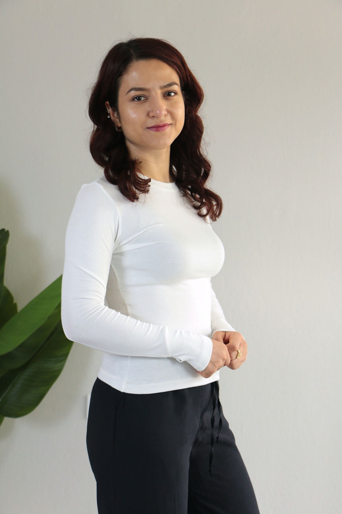 Anti Alerjik Pamuklu Full Likralı Uzun Kollu Bisiklet Yaka Body L - beyaz