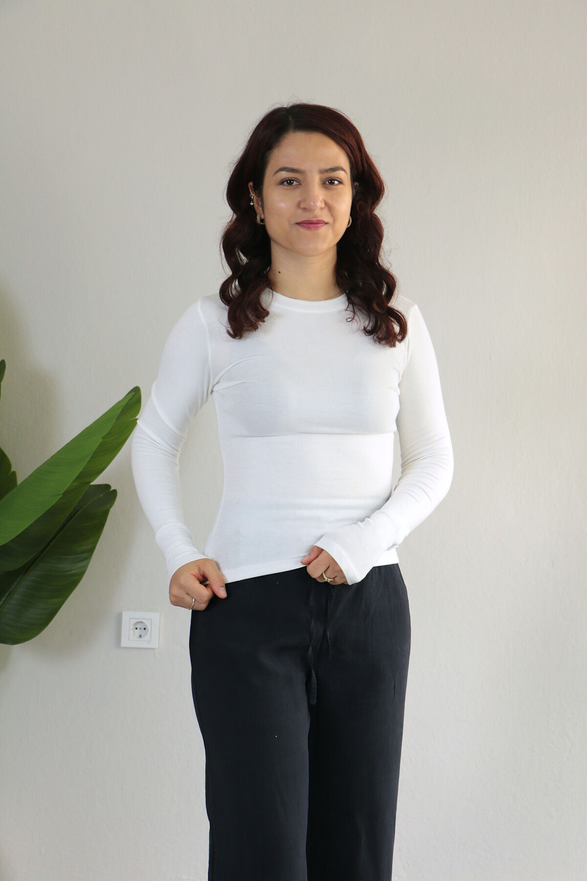 Anti Alerjik Pamuklu Full Likralı Uzun Kollu Bisiklet Yaka Body XL - beyaz