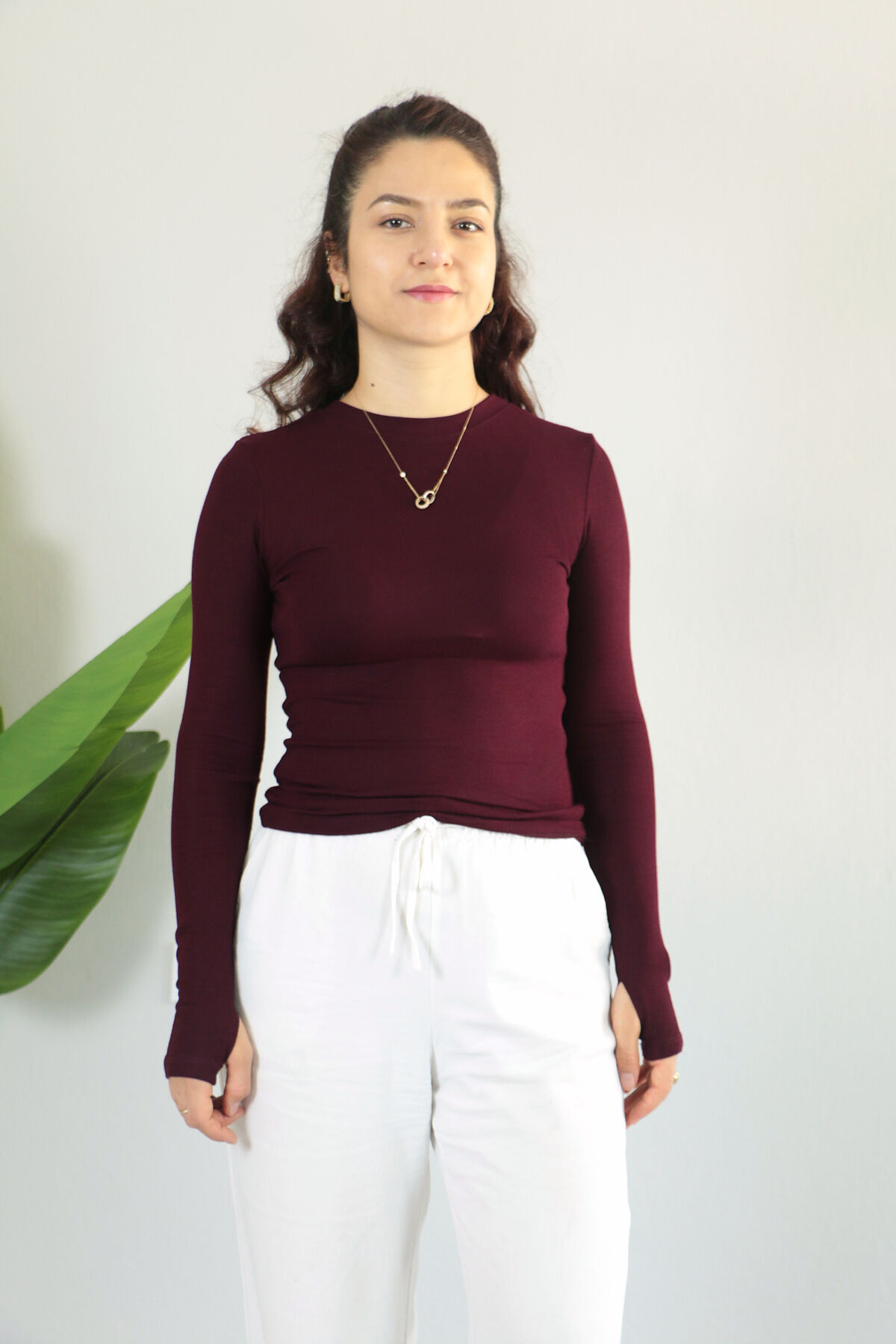 Anti Alerjik Pamuklu Full Likralı Uzun Kollu Bisiklet Yaka Body M - bordo
