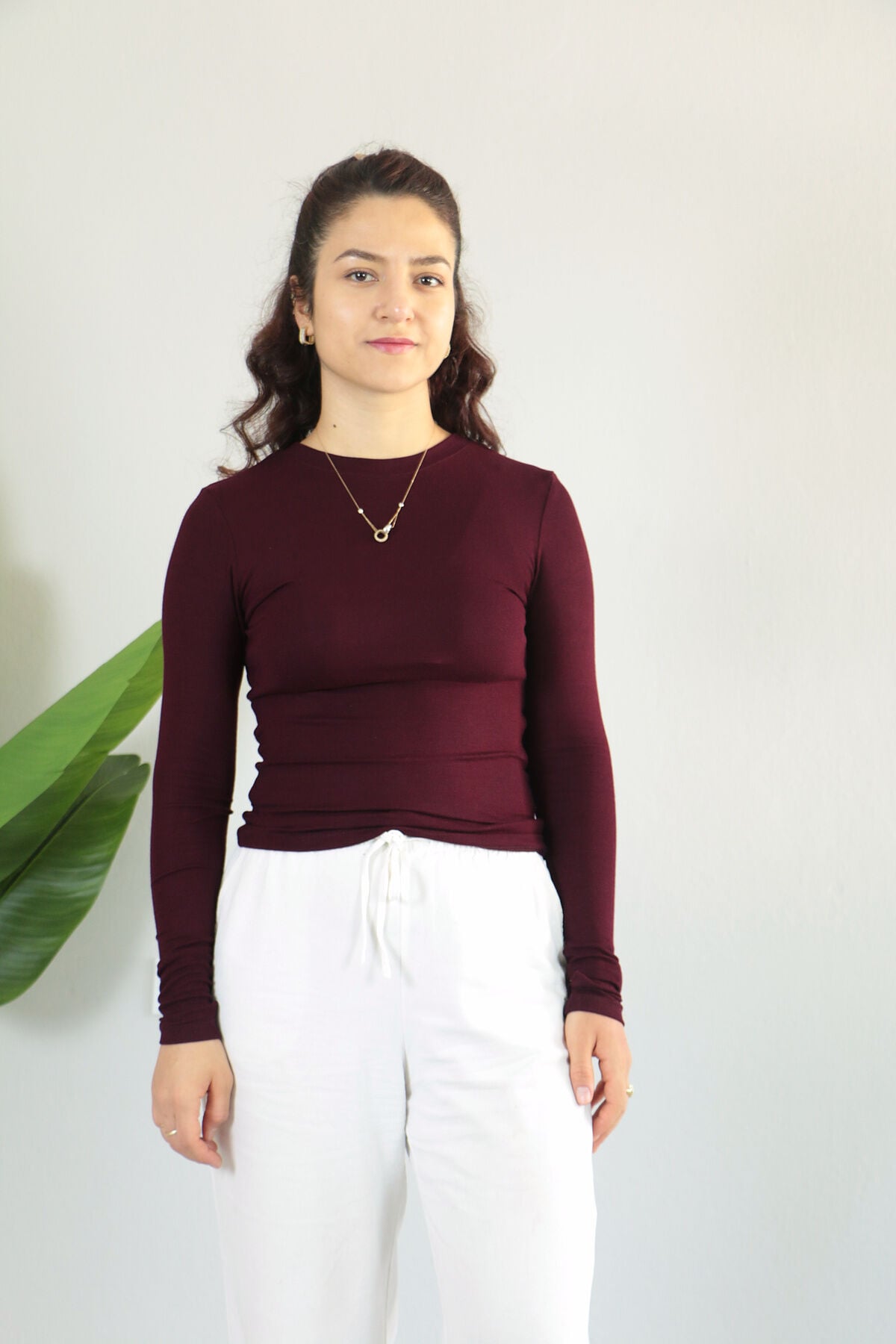 Anti Alerjik Pamuklu Full Likralı Uzun Kollu Bisiklet Yaka Body L - bordo