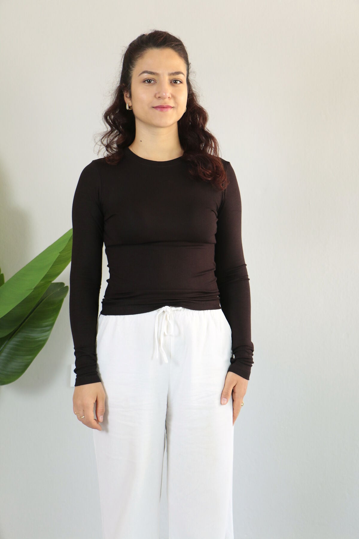 Anti Alerjik Pamuklu Full Likralı Uzun Kollu Bisiklet Yaka Body XL - acı kahve
