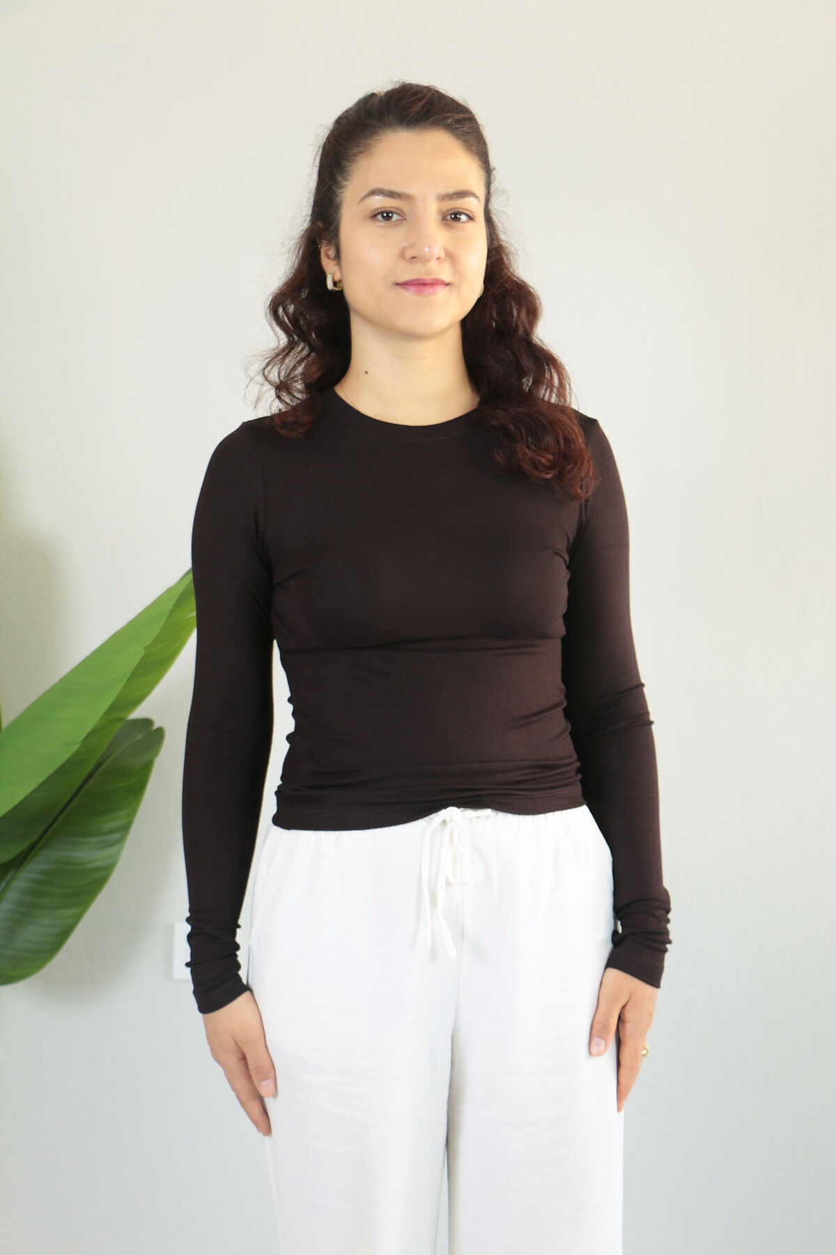 Anti Alerjik Pamuklu Full Likralı Uzun Kollu Bisiklet Yaka Body XL - acı kahve
