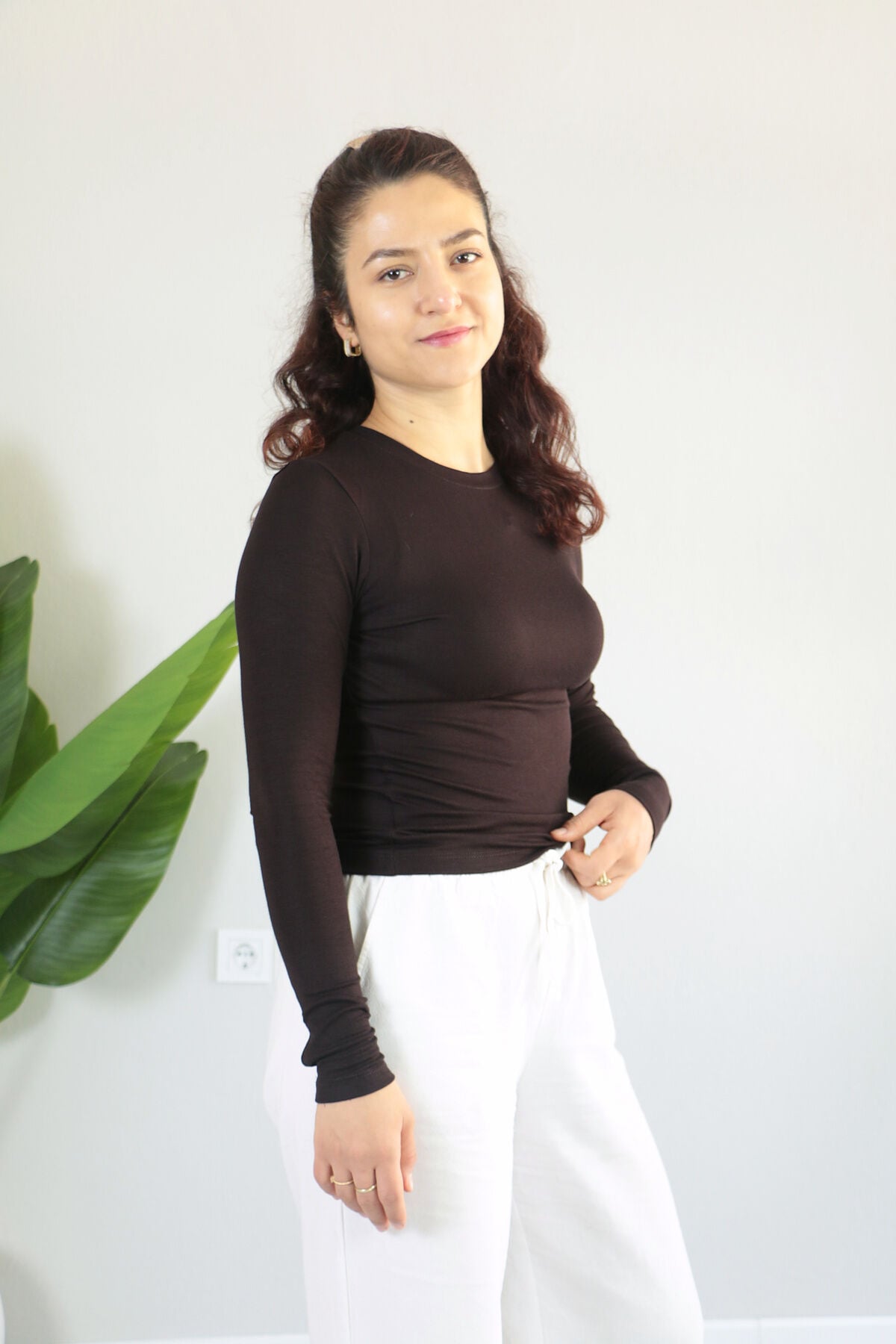 Anti Alerjik Pamuklu Full Likralı Uzun Kollu Bisiklet Yaka Body XL - acı kahve