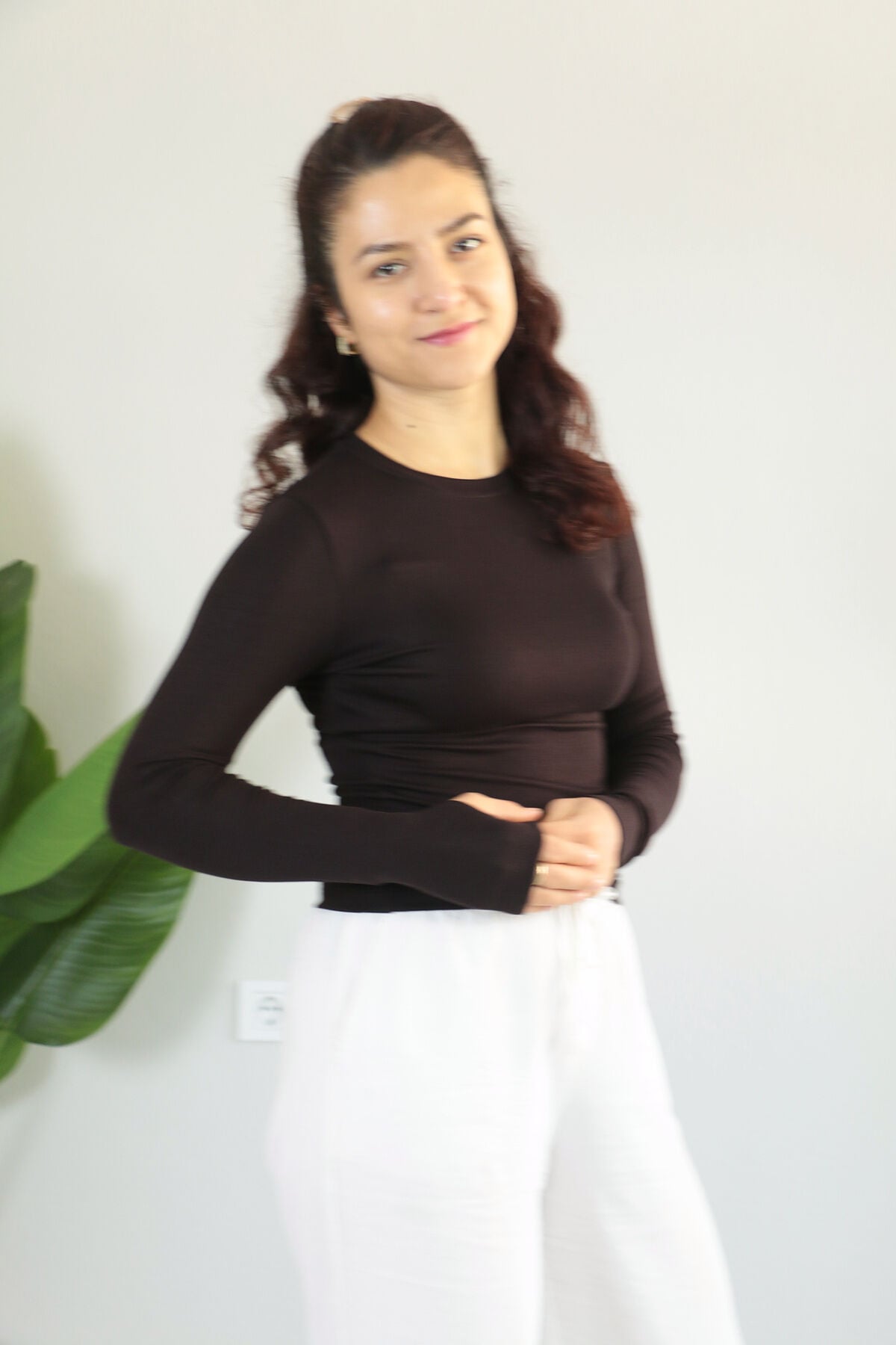 Anti Alerjik Pamuklu Full Likralı Uzun Kollu Bisiklet Yaka Body XL - acı kahve