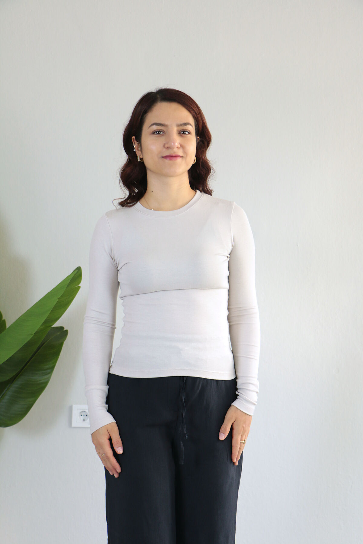 Anti Alerjik Pamuklu Full Likralı Uzun Kollu Bisiklet Yaka Body XL - taş